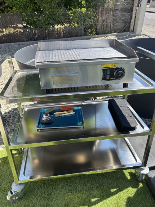 Plaque de cuisson professionnelle sur chariot inox à la Résidence Les 3 Volcans à Clermont-Ferrand
