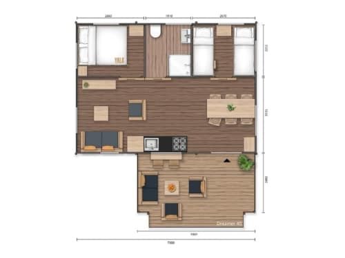 Plan d'étage Dreamer 40 pour Home Sweet Lodge Glamping Aquitaine à Saint Germain et Mons