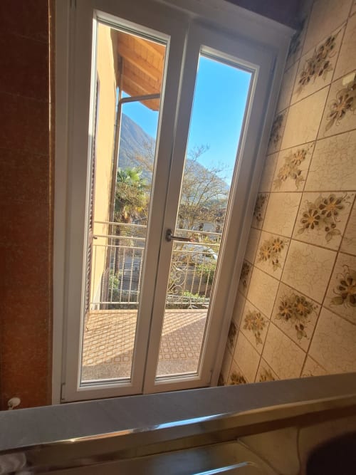 Vista dal balcone dell'Appartamento Agata a Villaggio Lago Dorato, Carlazzo con montagne e palme