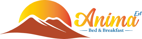 Logo dell'Anima Est Bed & Breakfast con silhouette di montagna e tramonto italiano