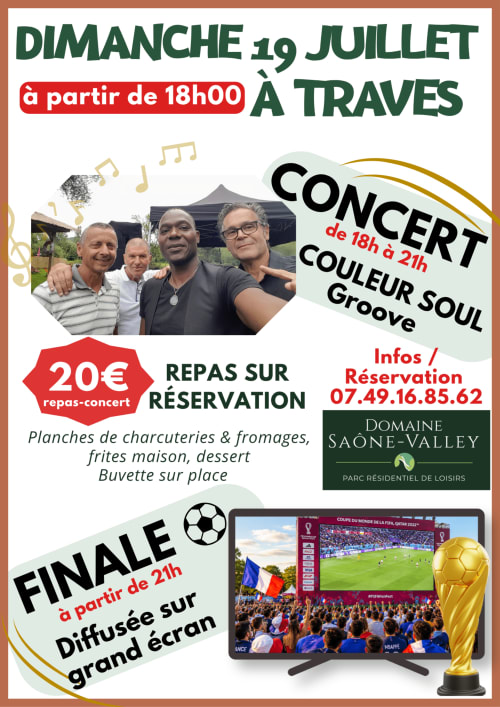 Concert et finale de football le 19 juillet au Domaine Saône-Valley à Traves, France avec restauration et animations
