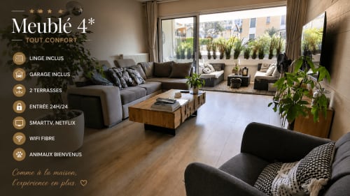 Appartement 4 étoiles de luxe à Aix-les-Bains avec salon moderne, vue sur terrasse et équipements haut de gamme
