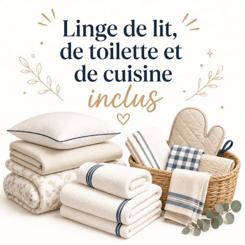 Linge de lit premium, serviettes, linge de cuisine et manique pour l'appartement Le 9 Victor Hugo à Aix-les-Bains