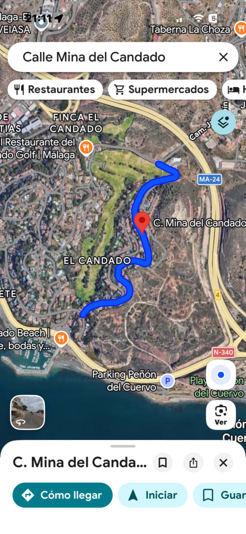 Map showing Calle Mina del Candado route in Málaga near Apartamentos Turísticos Axarent