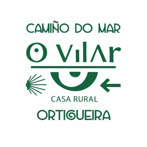 Logo de casa rural O Vilar con concha de vieira, símbolo del Camino de Santiago, Ortigueira A Coruña