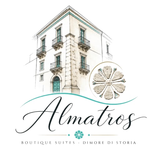Almatros Boutique Suites, edificio storico a Sulmona con dettaglio logo floreale