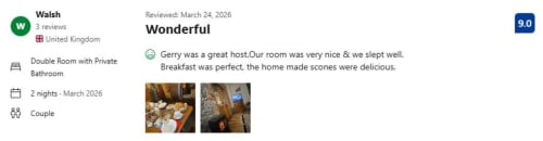 Knockaderry House breakfast spread with scones and pastries, Ennis B&B