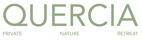 Logo Quercia Private Nature Retreat in testo verde, branding di lusso per ritiro naturale italiano