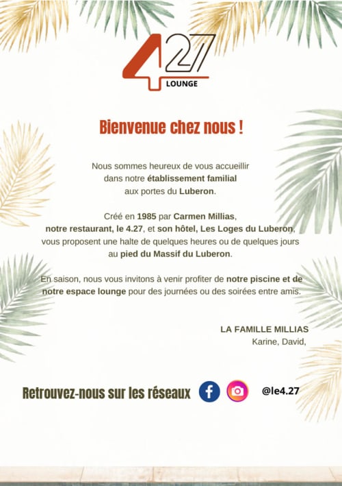 Affiche de bienvenue du salon de Les Loges du Luberon, hôtel près de Cabrières-d'Avignon, Luberon.