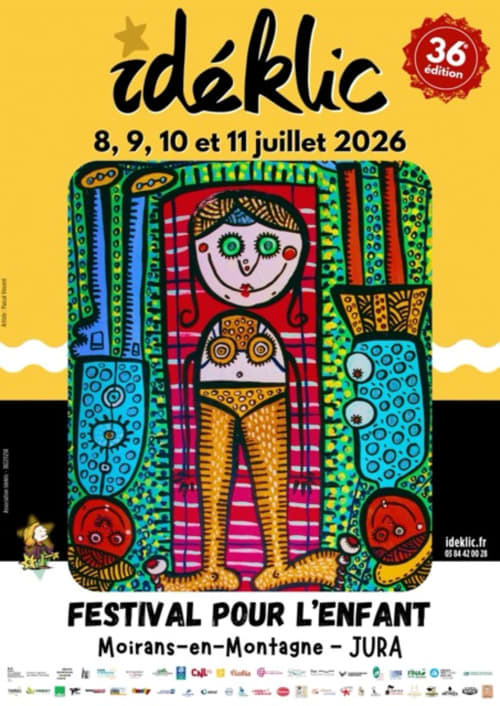 Idéklic 36th edition festival poster for children in Moirans-en-Montagne, Jura, July 8-11, 2026