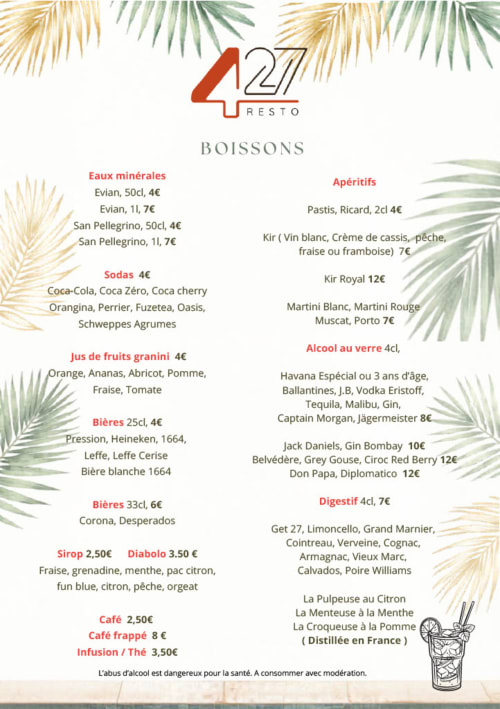Carte des boissons 427 Resto : vins, cocktails et digestifs aux Loges du Luberon, Cabrières-d'Avignon