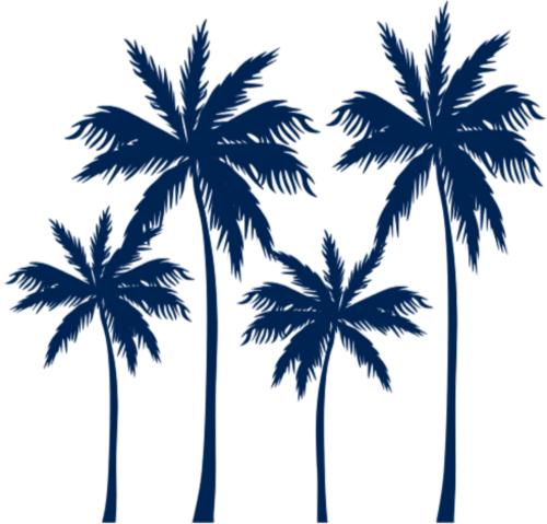 Silhouettes de palmiers bleu foncé créant une atmosphère tropicale à l'hôtel Terrasses des Lecques à Saint-Cyr-sur-Mer