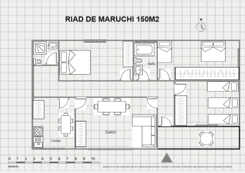 Plano de la villa Riad de Maruchi de 150m² en Alhaurín con cocina, salón, dormitorios, baño y terraza