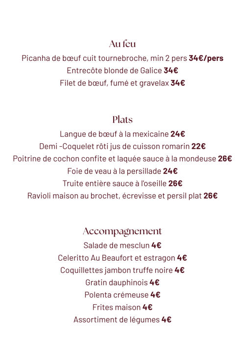 Menu de l'Hôtel Savoy présentant les spécialités de cuisine française et leurs tarifs à Le Bourget-du-Lac