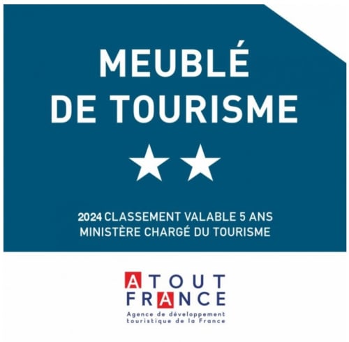 Badge de certification meublé tourisme 2 étoiles du ministère français du Tourisme 2024