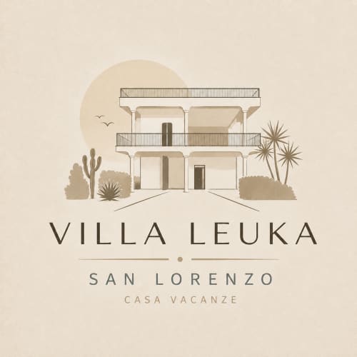 Villa Leuka San Lorenzo a Noto, Sicilia - illustrazione architettonica minimalista di una villa mediterranea a due piani con