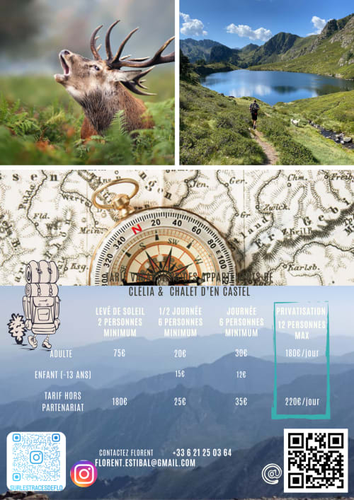 Randonnée montagne et faune cervidée près d'Ax-les-Thermes Pyrénées tarifs hébergement