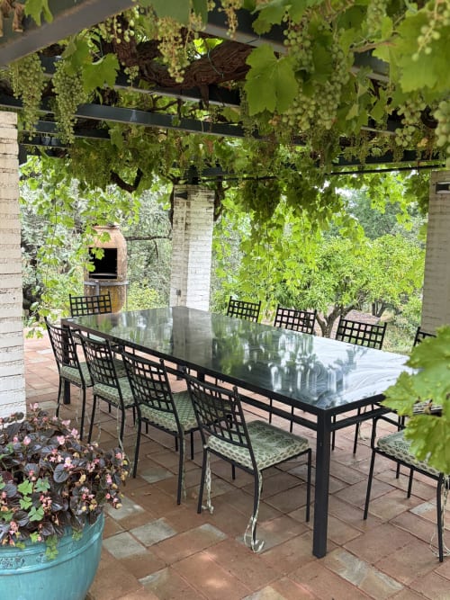 Exuberante pérgola de viñas proporcionando sombra al comedor al aire libre de El Escondite De Pedro Malillo, Candeleda