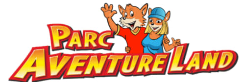 Logo du Parc Aventureland avec renards de dessin animé, parc d'attractions familial près du gîte Le Paradis de Lucile à La Roche Guyon
