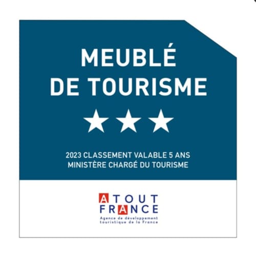 Badge de certification Meublé de Tourisme 3-étoiles du Ministère du Tourisme français, valide 2023 pour Ô de Mer à Sangatte