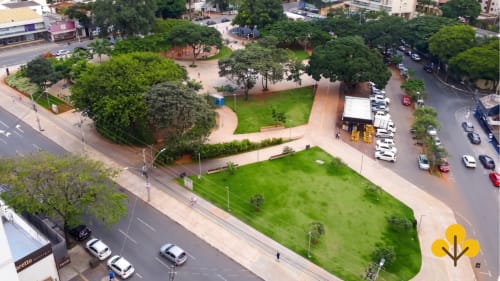 Vista aérea da Praça do Sol em Goiânia com áreas verdes, caminhos e ruas adjacentes próximo a Wellington Rodovalho