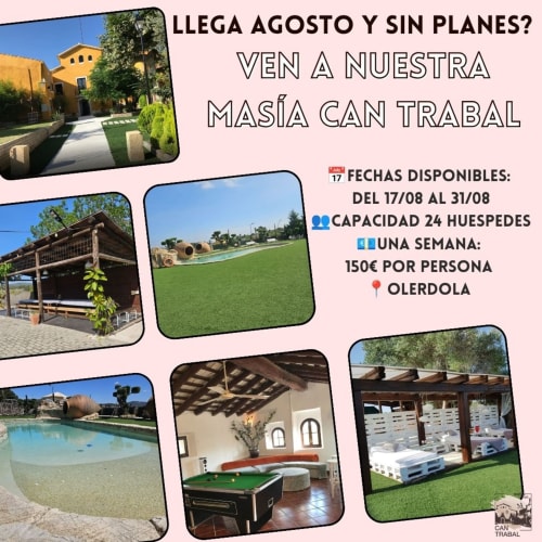 Hotel rural Masías Can Trabal en Olerdola con piscina, jardines y alojamiento para 24 huéspedes