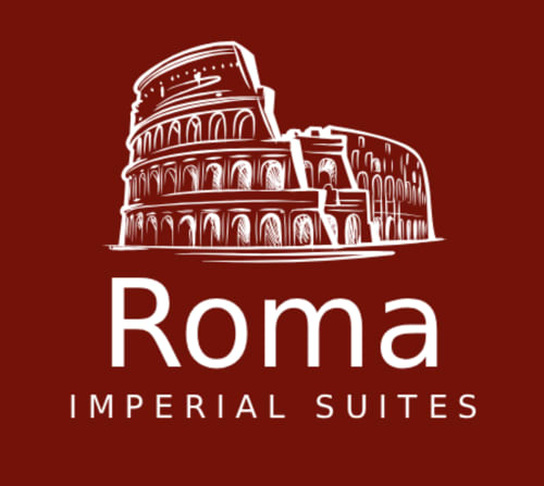 Logo Roma Imperial Suites con il Colosseo di Roma, Italia - branding boutique bed and breakfast