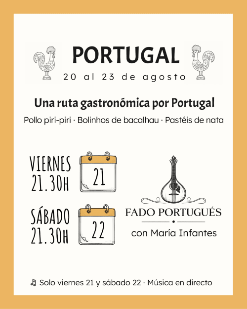 Evento gastronómico portugués en Huerta Honda Zafra: música Fado y cocina tradicional portuguesa, 21-22 de agosto