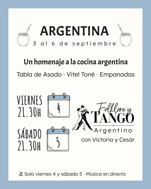 Evento homenaje a la cocina argentina en hotel Huerta Honda, Zafra con asado, empanadas y folclore tanguero 4-5 de septiembre