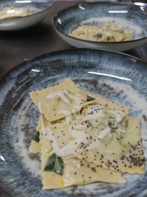 Ravioli with ricotta and black pepper at Hotel Ristorante alle Querce in Castelbuono, Italy