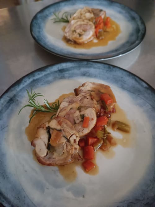 Sliced pork roulade with red peppers and rosemary at Hotel Ristorante alle Querce, Castelbuono