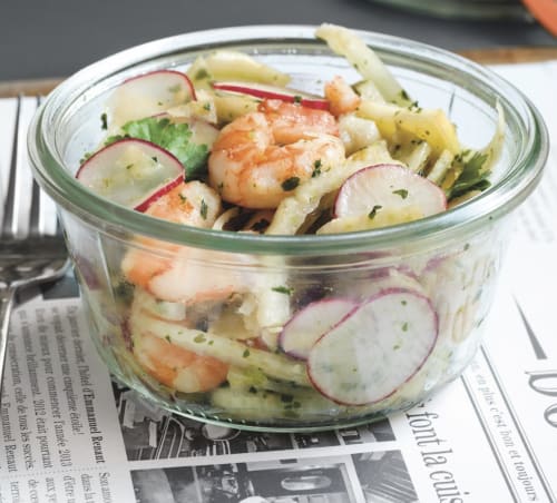 Gourmet shrimp and potato salad with radishes at Le Prieuré Du Preux