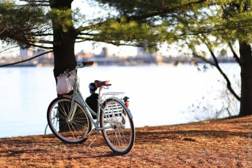 Vélo vintage au bord de l'eau à Vendrest avec vue sur la ville, Le domaine by A&G