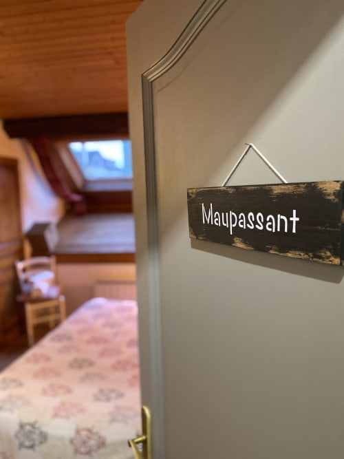 Maupassant room sign at La Jument Verte B&B in Trévignin, France