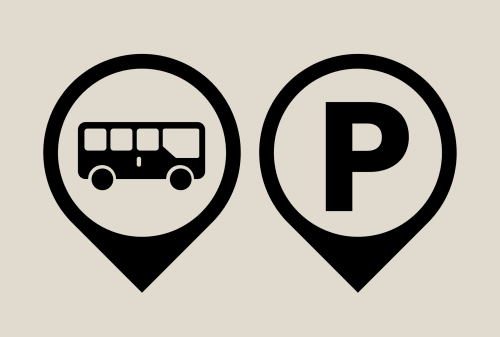 Iconos de ubicación de autobús y aparcamiento del hotel Casa Azcona en Zizur Mayor