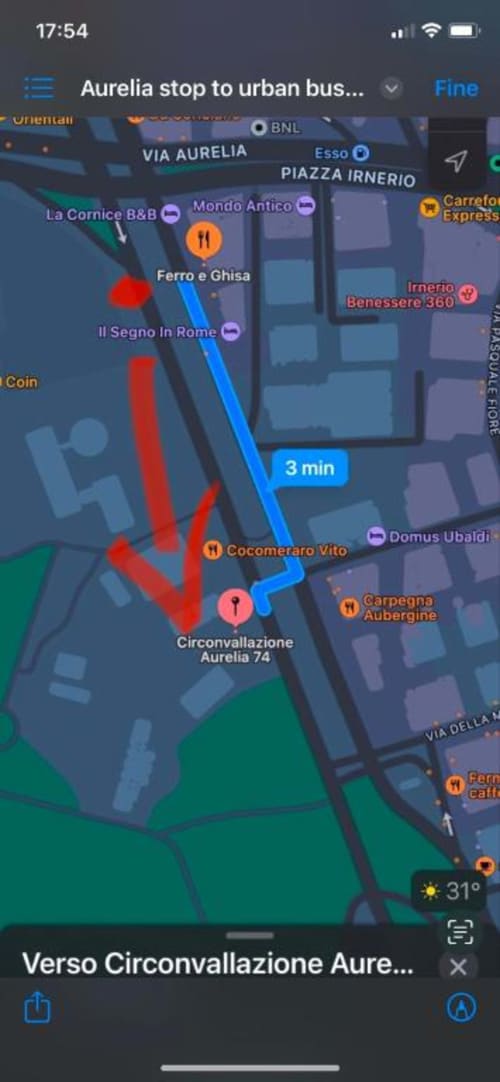 Mappa della fermata dell'autobus Aurelia a Roma vicino a Circonvallazione Aurelia, 3 minuti a piedi da Domum Vaticani B&B