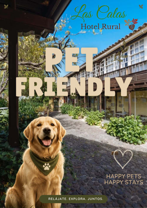 Hotel Rural Las Calas que admite mascotas con golden retriever en el encantador patio, Vega de San Mateo