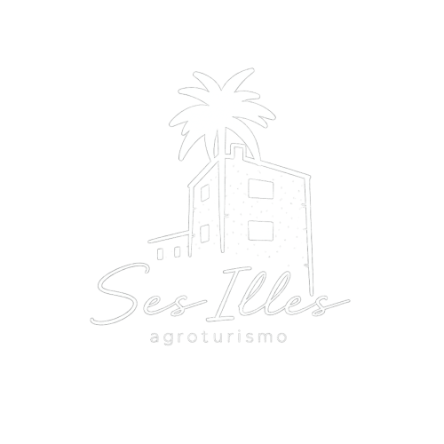 Logo Ses Illes agroturismo: edificio rústico con palmera en Costitx, Mallorca