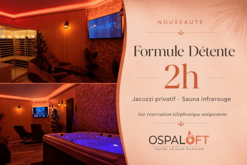 Suite bien-être Ospaloft à Arras avec jacuzzi privé, sauna infrarouge et table de billard
