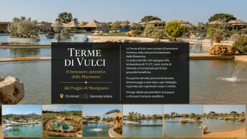 Terme di Vulci a Il Poggio di Musignano, Canino con vasche termali, aree relax e dintorni