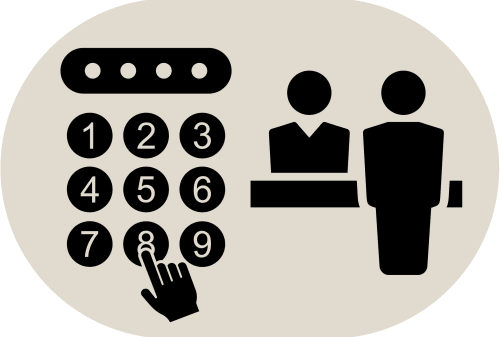 Sistema de acceso mediante teclado en el hotel Casa Azcona en Zizur Mayor con botones numerados e ilustración de iconos de huéspedes.