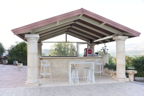 Outdoor bar pavilion at Country House Bosco d'Olmi with classical columns and countryside views in Sant'Andrea del Garigliano