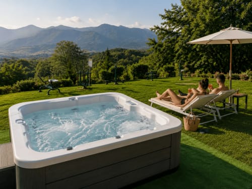 Hot tub with mountain views at Country House Bosco d'Olmi in Sant'Andrea del Garigliano, Italy