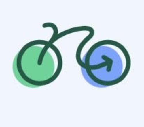 Deux icônes circulaires avec des flèches courbes symbolisant le cyclisme durable et les transports écologiques à Comme chez Louise B&B