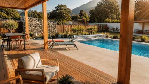 Villa corse luxueuse avec piscine chauffée, pergola en bois, transats et vue sur les montagnes à Villas Vallée d'Asco