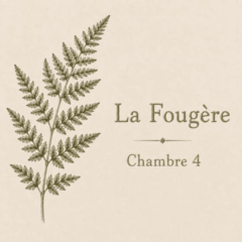 Chambre La Fougère 4 à La Grange Aux Etangs, illustration botanique de fougère sur fond crème