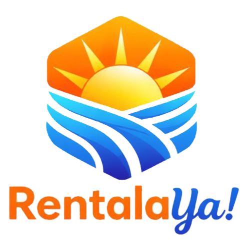 RentalaYa! logo with sun rising over stylized blue waves, representing hospitality and travel experiences