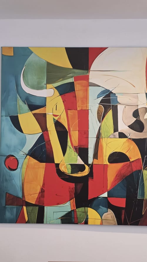 Obra de arte abstracta colorida estilo Mondrian en el apartamento El Toro, propiedad frente al mar en Benicàssim