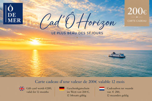 Carte cadeau Ô de Mer 200€ avec lever de soleil sur l'océan, ferry et baie de Sangatte