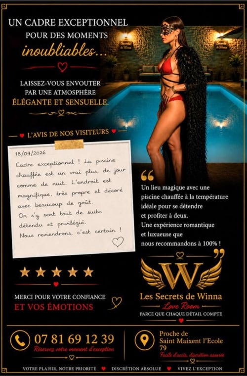 Les Secrets de Winna Love Room, refuge de luxe avec piscine chauffée et ambiance élégante en Deux-Sèvres